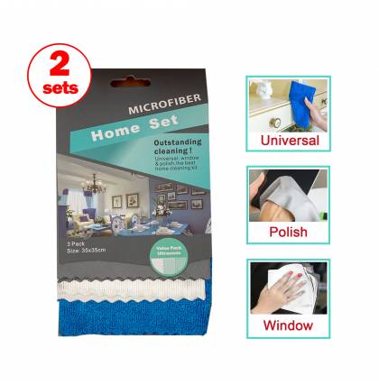 [2 Sets] 3-in-1 Microfiber Soft Cloth Cleaning Kit 3Pcs Multi-Purpose Universal Polish Window Square Towel Set Super Absorbent Glass Clean