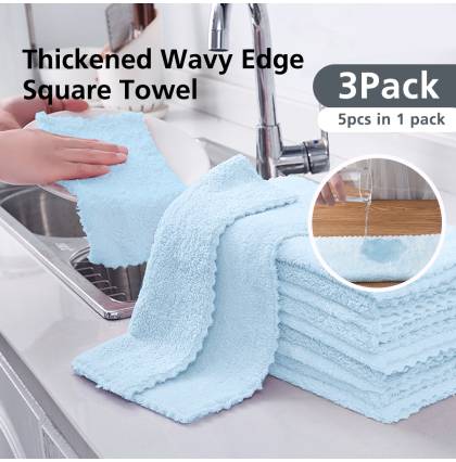 [3Pack/set] 5pcs per pack Thickened Wavy Edge Square Towel Hight Absorbent Kitchen Cleaning Towels 15cmx25cm