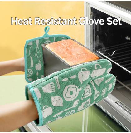 Anti-scalding Canvas Heat Resistant Glove Set Glove Heat-insulating Oven Mitts Microwave Kitchen Baking High Heat Resist