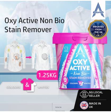 Astonish C1410 Oxy Active Non Bio Stain Remover Laundry Detergent Powder for Colour and Whites Remove Stains Eliminate Odour 1.25KG