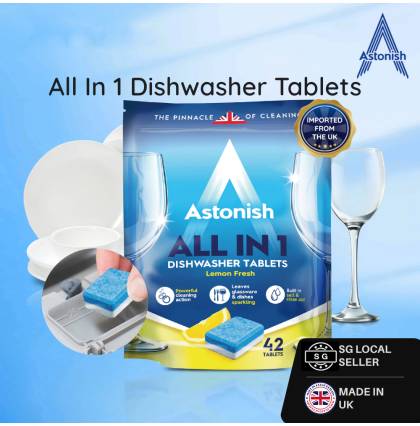 Astonish C2170 All In 1 Dishwasher Tablets Cuts Through Grime Built in Salt & Rinse Aid With Lemon Scent 42 Packs