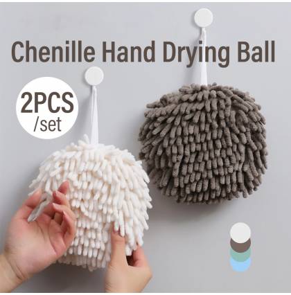 [2pcs]Chenille Hands Towel Ball Super Absorbent Fast Drying Chenille Multi-purpose Hands Drying Ball