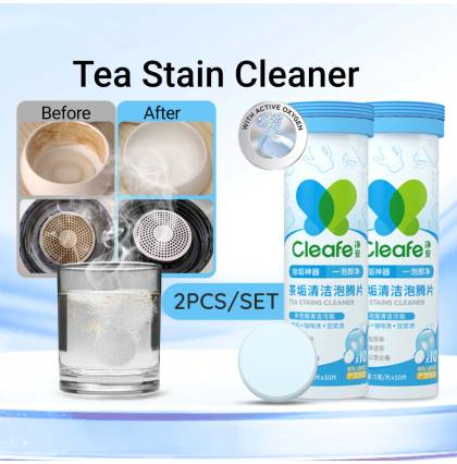 Cleafe Tea Stain Remover Effervescent Tablets Tea Coffee Stain Removal Cleaning Bottle Kettle Active Oxygen Clean