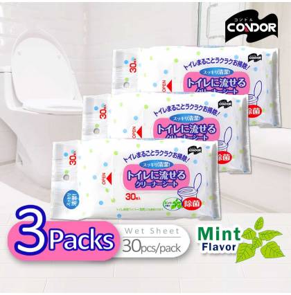 Bundle of 3 Packs - Japan Condor Water-soluble Toilet Wipes 30 Sheets/Pack - Mint