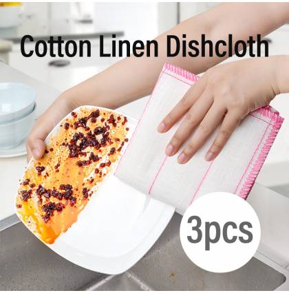[3pcs/set] Cotton Linen Cleaning Cloth Microfiber Kitchen Cleaning Dish Rag Dishcloth Super Absorbent Dish Towel