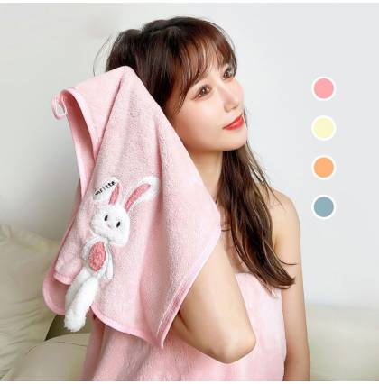 Cute Bunny Drying Hair Towel Coral fleece Microfiber Strong Absorbent Quick Dry Face Body