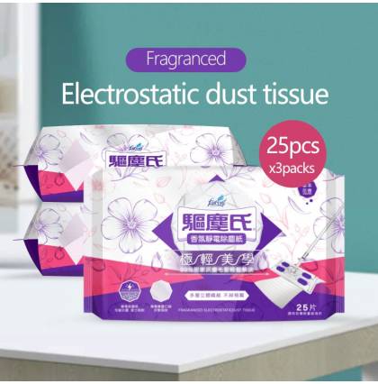 [Bundle of 3] Farcent Electrostatic Dust Tissue Fragranced Dry Floor Wipes Remove 99% Dust And Hair 25 pcs Per Pack