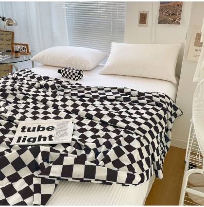 Fleece Flannel Throw Blanket Soft Cozy Checkered with Checkerboard Grid Print Chessboard Gingham