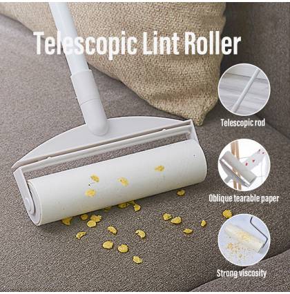High-end Telescopic Lint Roller Extendable Rod Sticky Mops Dust Pet Fur Hair Remover 60 Sheets Tearable Paper