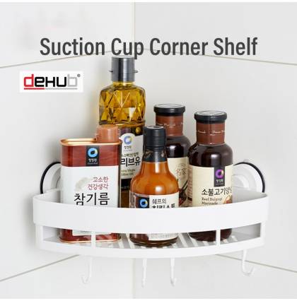 KOREA DeHUB Super Suction Cup Corner Shelf Wall Mounted Shower Caddy ABS Punch-free Shower Supplies Organizer With Hooks