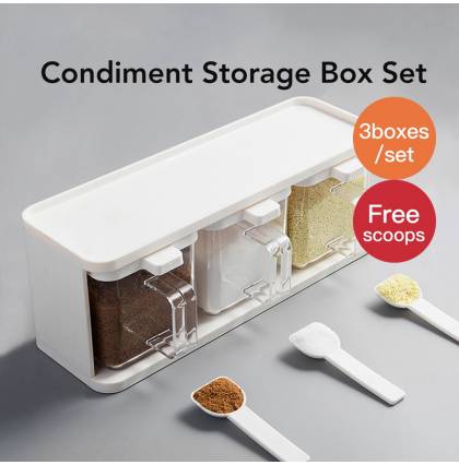 [3boxes/set] Kitchen Condiment Storage Box Set Transparent Seasoning Box Set Wall-Mount Container With Frame