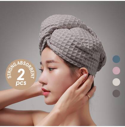 [2pcs]Microfiber Waffle Hair Drying Cap Hair Towel Wraps Bath Turbans for Women Super Absorbent Quick Hair Drying Towels