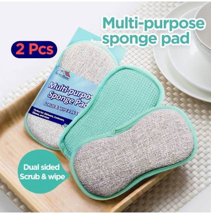 [2pcs] Multi-purpose Sponge Pad Scrub & Wipe 2 in 1 Dishwashing Sponge Pad No-scratch And Absorbent Wiping Washing Cloth