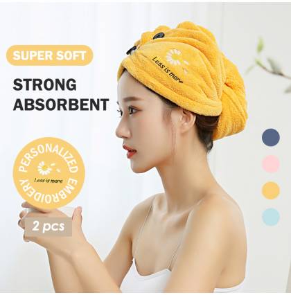 [ 2Pcs ] Personalized Embroidery Drying Hair Cap Bath Shower Dry Turban Towel Wrap Quick Drying Hat