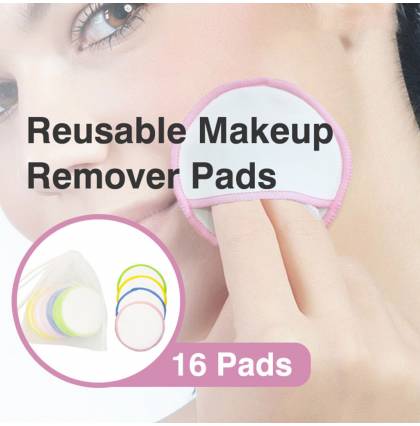 [16Pcs] Reusable Makeup Remover Pads Cotton Face Cleaner and Eyes Make Up Remover Zero Waste Washable Pad for All Skin
