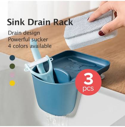 [3pcs/set] Sink Drain Rack Bathroom Suction Cup Shelf Basket Kitchen Tools Storage Organizer