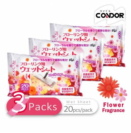 Bundle of 3 - Japan Condor Sterilization Floor Wet Wipes Sheet 20 Sheets - Flower