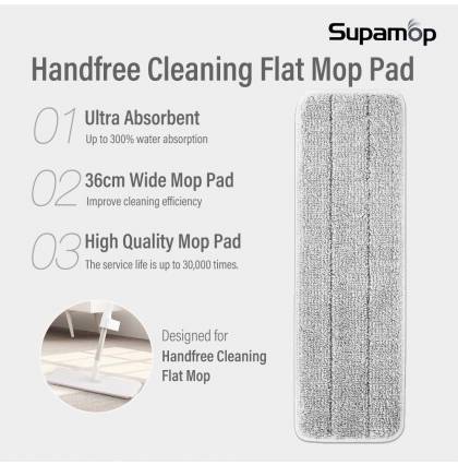 Supamop Handfree Cleaning Flat Mop Head High Quality Microfiber Mop Refill 36cm Wide Mop Pad
