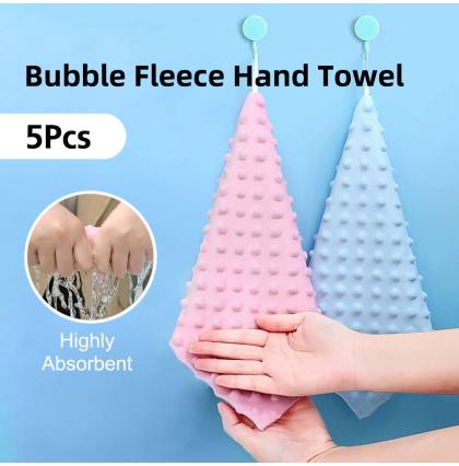 [5Pcs/set] Super Absorbent Bubble Fleece Thickened Hand Towel Coral Velvet Hanging Handkerchief 3 Color 26cm x 26cm