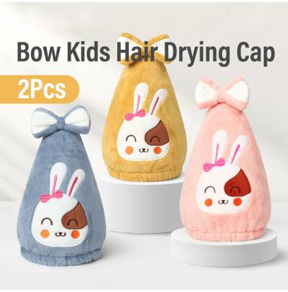 Sweet Home 2pcs Kids Butterfly Knot Hair Drying Cap Bow Children Shower Round Cap Cute Bunny Pattern Hair Turban Wrap