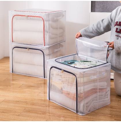 Transparent Dust-proof Thickened Foldable Storage Box Large Capacity Clothes Storage Bag with Handles and Sturdy Zipper