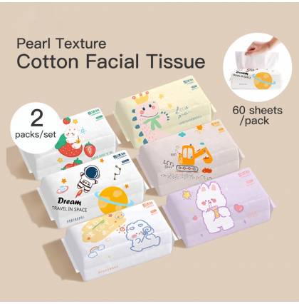 [2packs] Ultra Soft Face Tissue Pearl Texture Cotton Facial Tissue Dual-use 60 Sheets Tissue 20X20cm