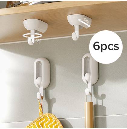 [6Pcs/set] Wall Mounted Hook Strong Adhesive Rotatable Punch Free ABS Waterproof Holder for Kitchen Bathroom