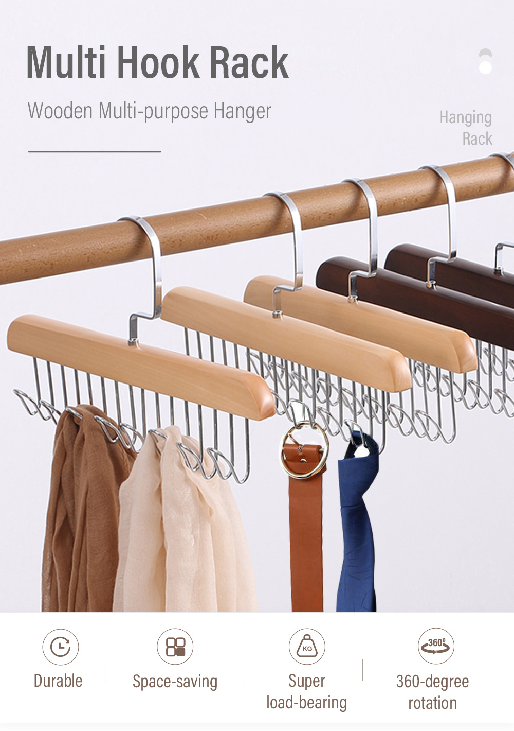 Wooden Multi Hook Rack Multi-purpose Hanging Hanger-1